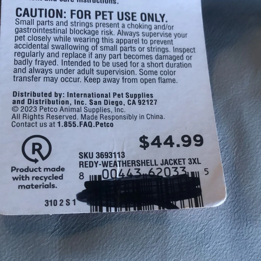 NWT Reddy weathershell dog jacket L